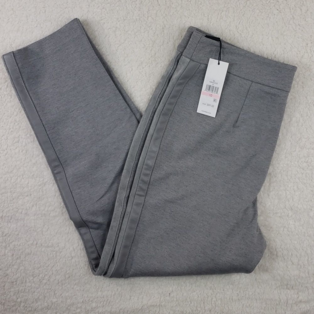 Calvin Klein Ankle Pants Faux Leather Stripe 10 - Picture 2 of 7
